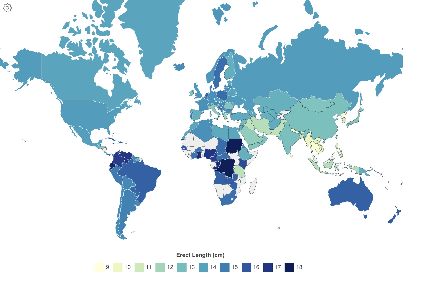 Mapa do tamanho dos pênis, paus no mundo